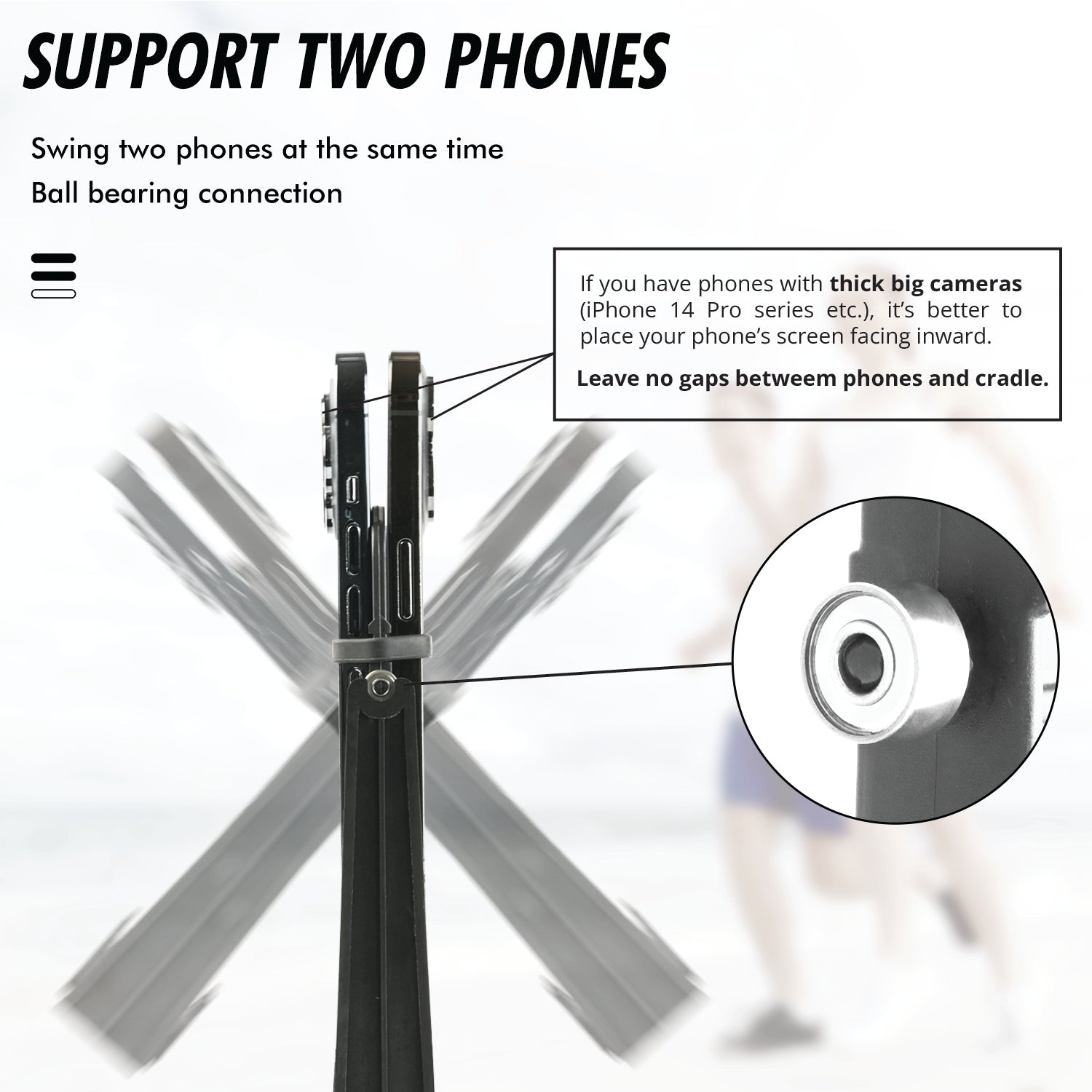 Pokemon Go Phone Swing Phone Rocker supports two phones with ball bearing connection.